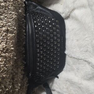 Michael Kors Black Leather Studded Fanny Pack Bag